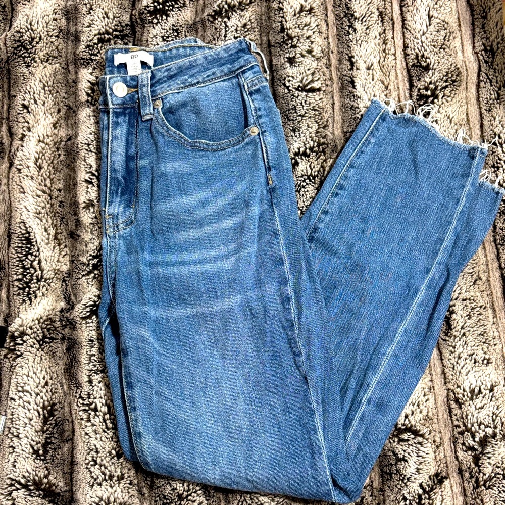 Super cute Mom Fit BP Blue Ankle Jeans! (with handmade raw hem)